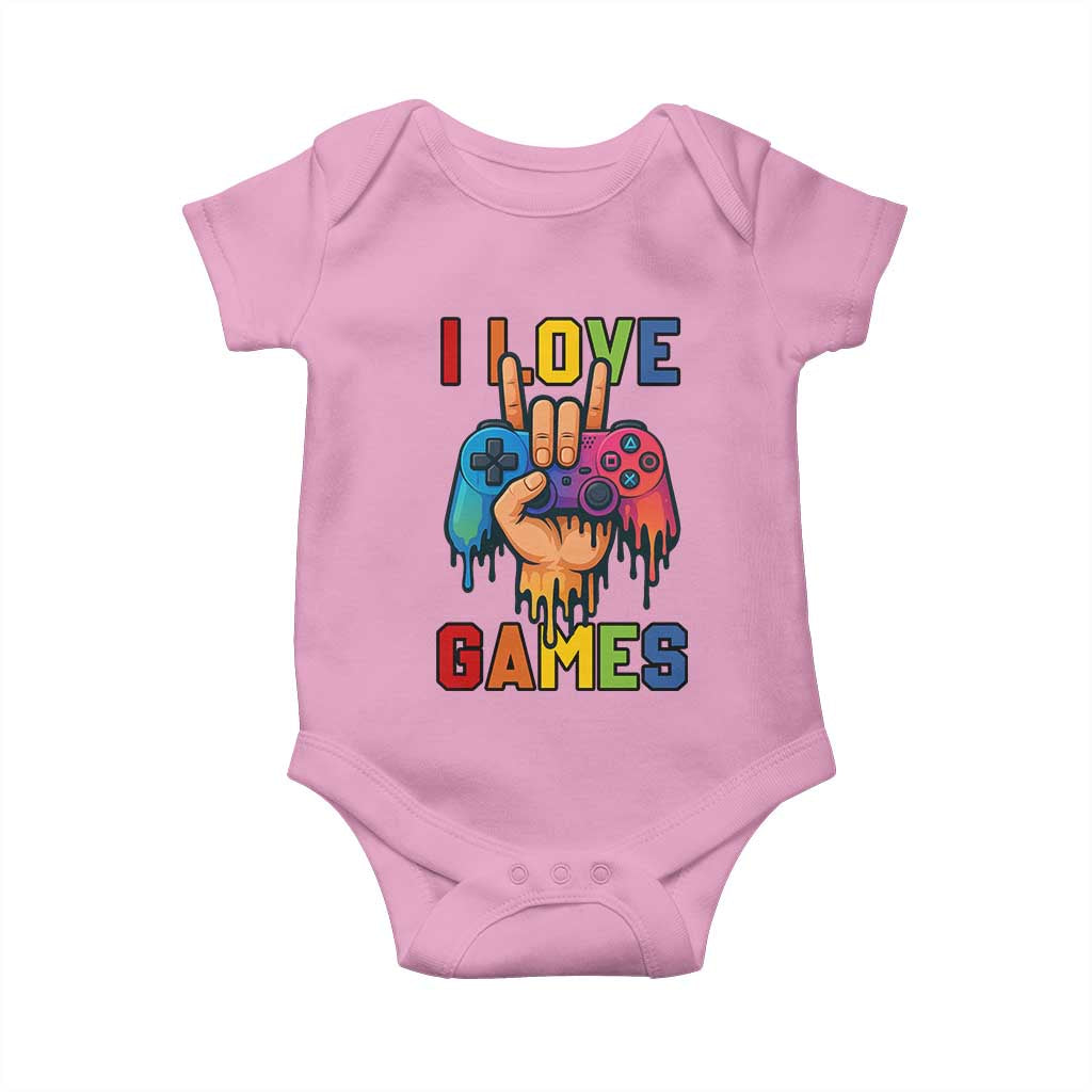 I Love Games Colorful Gamer Controller Gift Baby Onesie TS12 Light Pink Print Your Wear