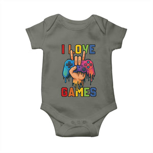 I Love Games Colorful Gamer Controller Gift Baby Onesie TS12 Military Green Print Your Wear