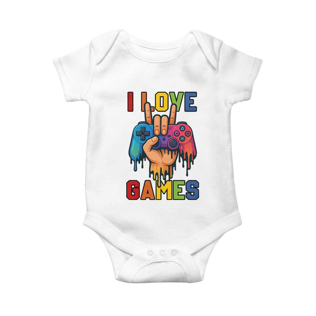 I Love Games Colorful Gamer Controller Gift Baby Onesie TS12 White Print Your Wear