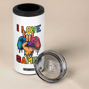 I Love Games Colorful Gamer Controller Gift 4 in 1 Can Cooler Tumbler TS12 Print Your Wear