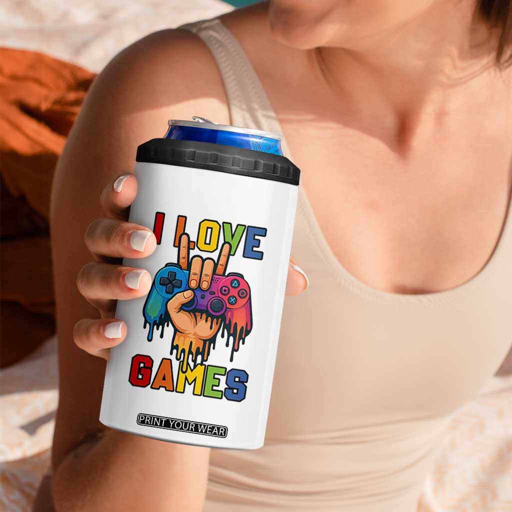 I Love Games Colorful Gamer Controller Gift 4 in 1 Can Cooler Tumbler TS12 Print Your Wear