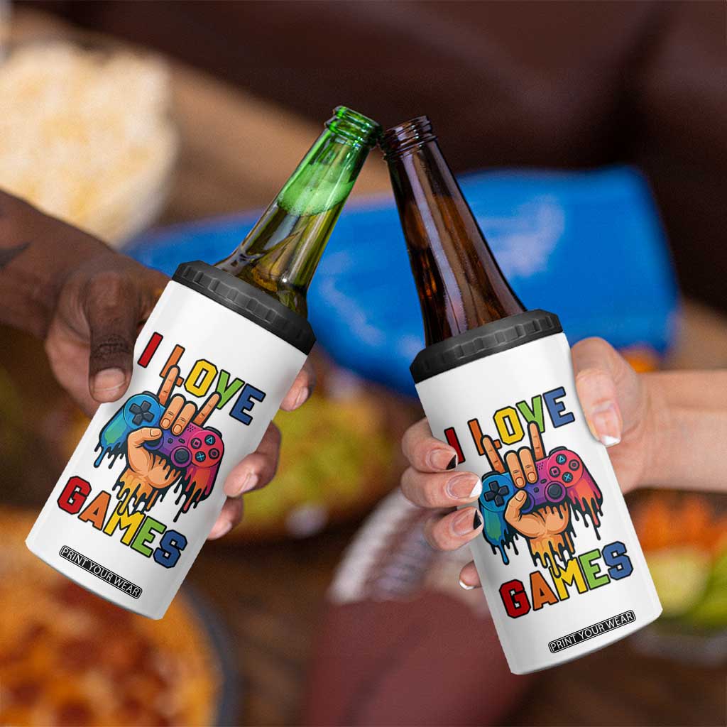 I Love Games Colorful Gamer Controller Gift 4 in 1 Can Cooler Tumbler TS12 Print Your Wear
