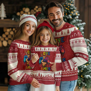 I Love Games Colorful Gamer Controller Gift Ugly Christmas Sweater TS12 Red Beige Print Your Wear