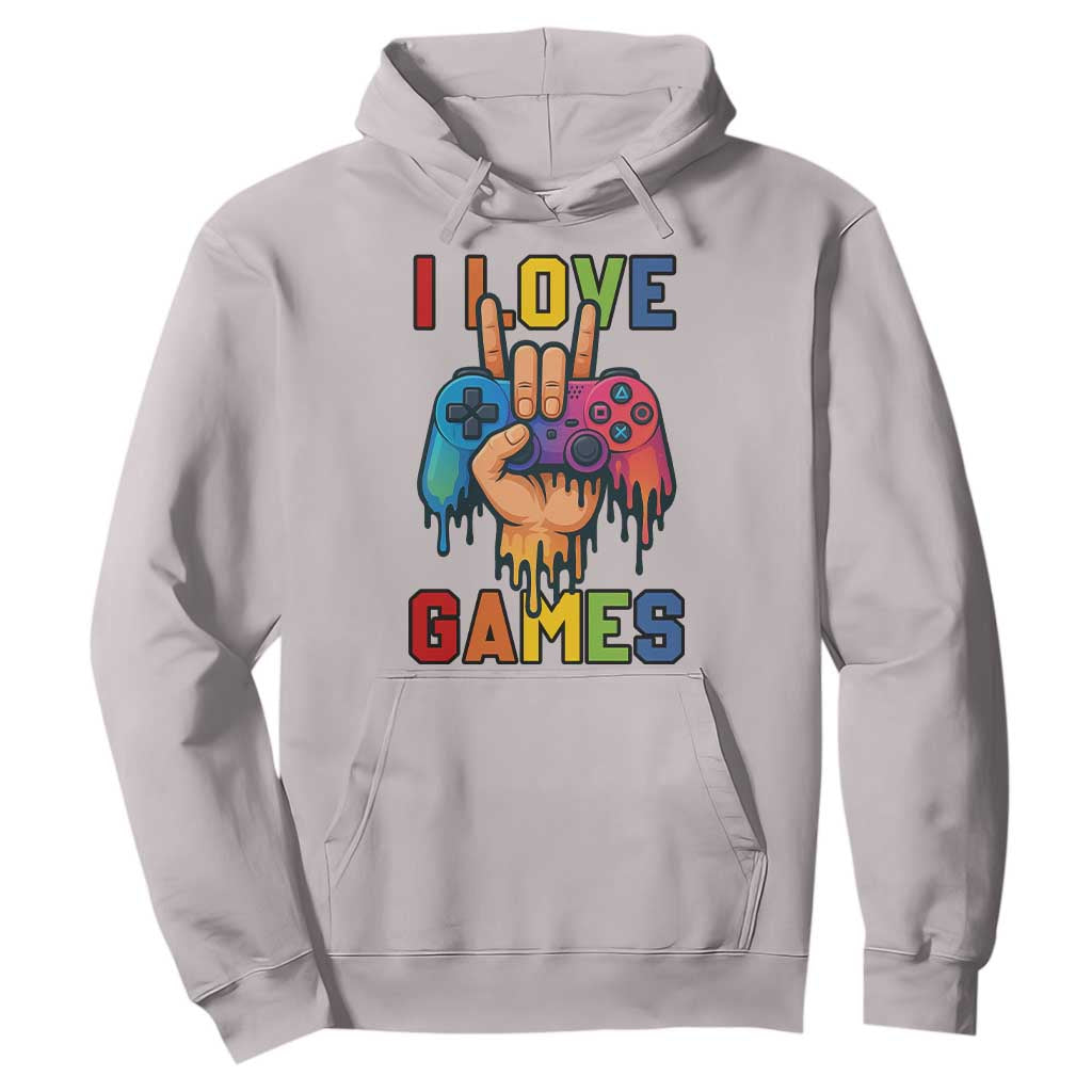 I Love Games Colorful Gamer Controller Gift Hoodie TS12 Ice Gray Print Your Wear