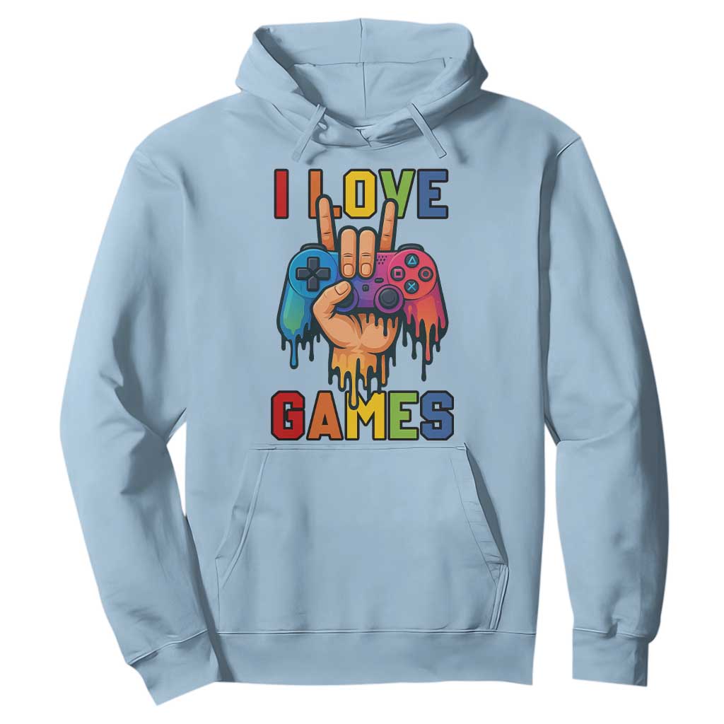 I Love Games Colorful Gamer Controller Gift Hoodie TS12 Light Blue Print Your Wear