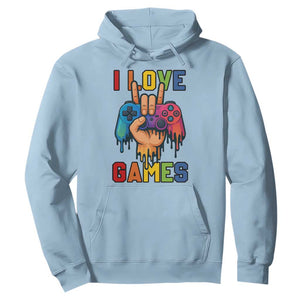 I Love Games Colorful Gamer Controller Gift Hoodie TS12 Light Blue Print Your Wear
