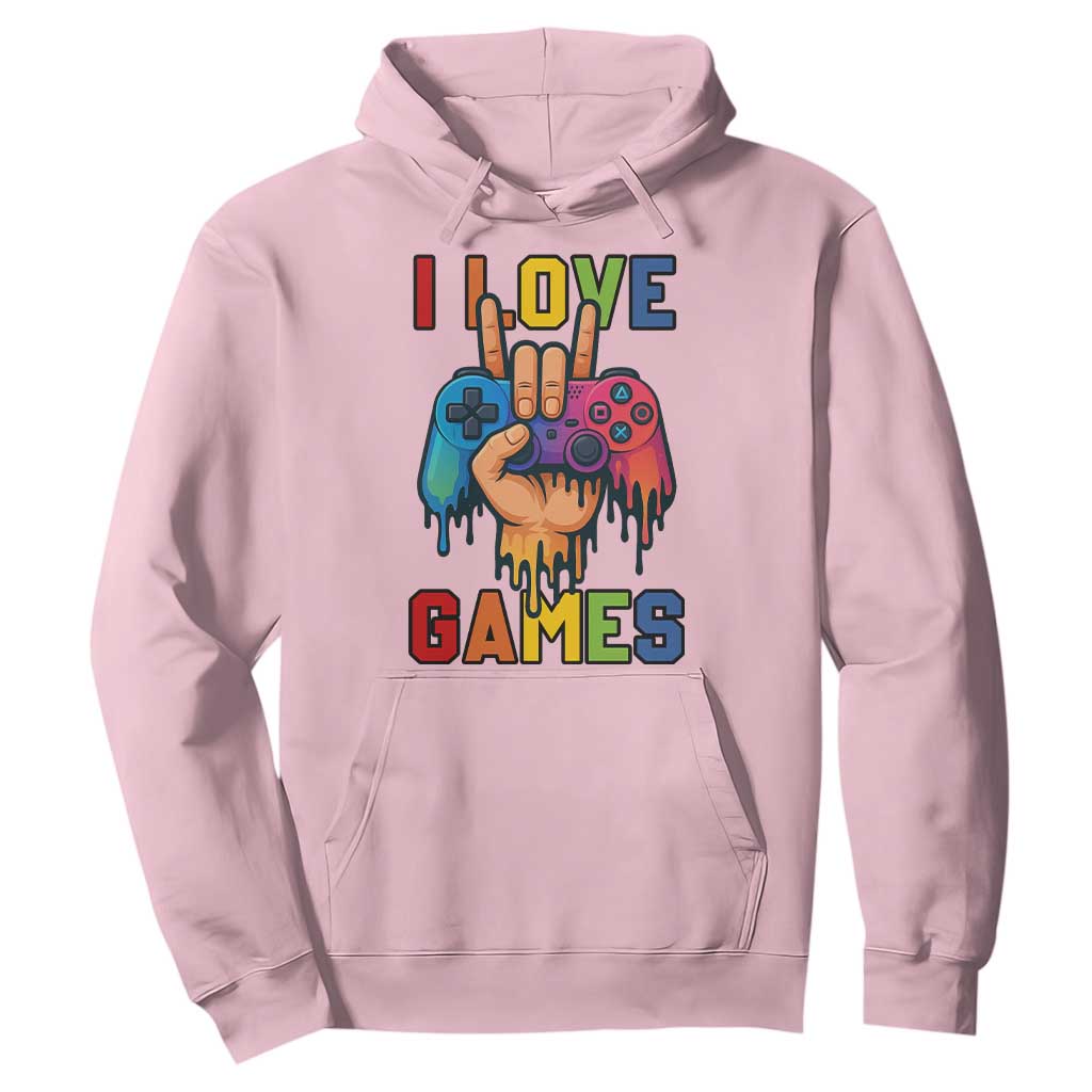 I Love Games Colorful Gamer Controller Gift Hoodie TS12 Light Pink Print Your Wear