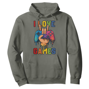 I Love Games Colorful Gamer Controller Gift Hoodie TS12 Military Green Print Your Wear