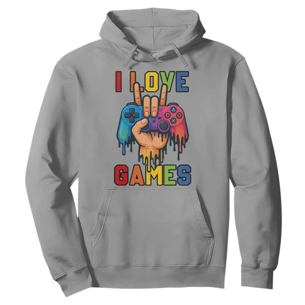 I Love Games Colorful Gamer Controller Gift Hoodie TS12 Sport Gray Print Your Wear