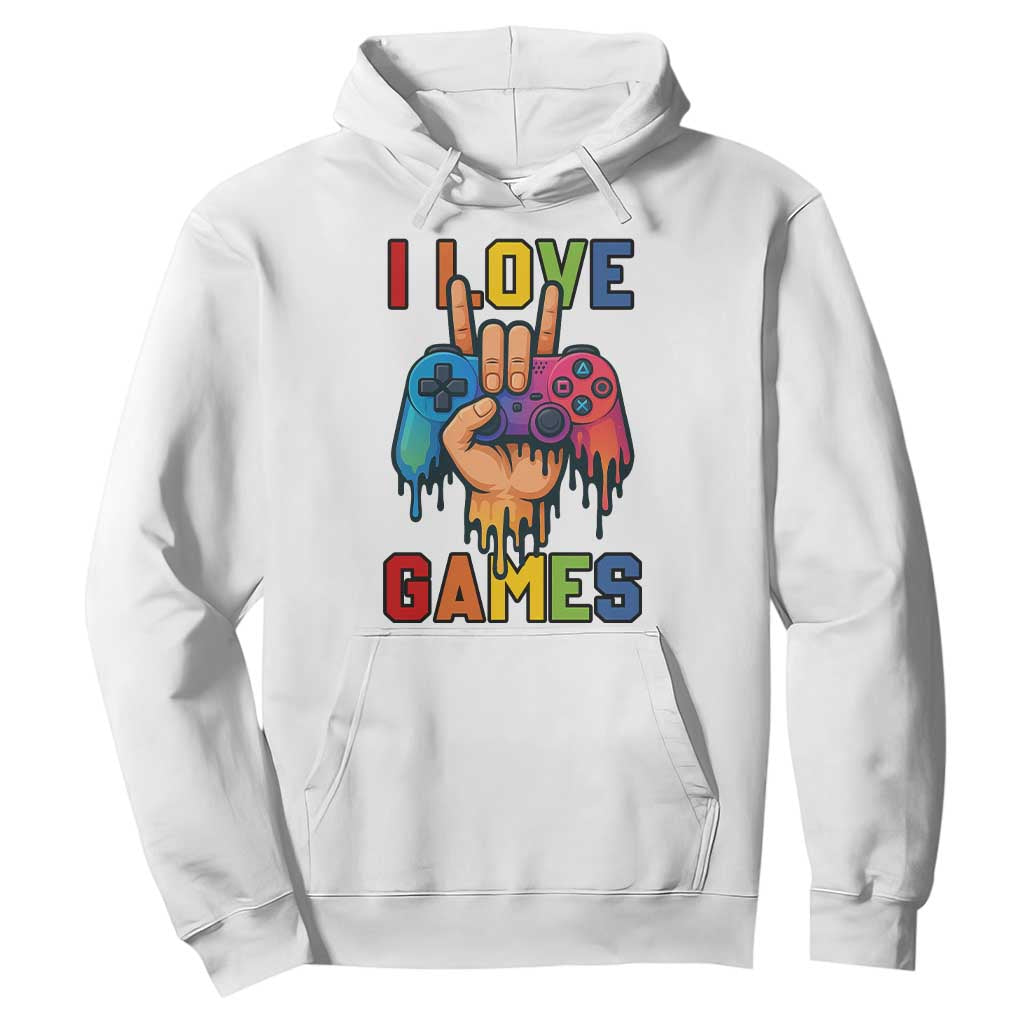 I Love Games Colorful Gamer Controller Gift Hoodie TS12 White Print Your Wear