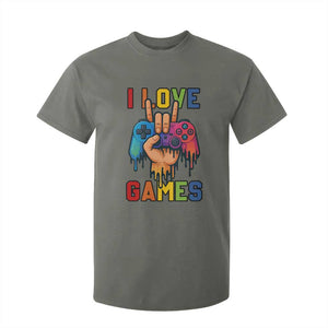 I Love Games Colorful Gamer Controller Gift T Shirt For Kid TS12 Military Green Print Your Wear