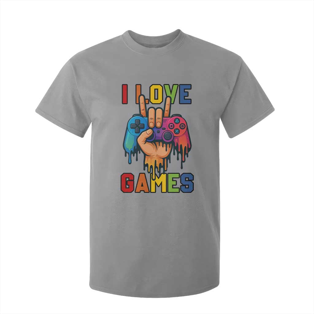 I Love Games Colorful Gamer Controller Gift T Shirt For Kid TS12 Sport Gray Print Your Wear