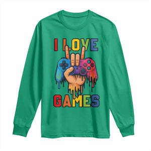 I Love Games Colorful Gamer Controller Gift Long Sleeve Shirt TS12 Irish Green Print Your Wear