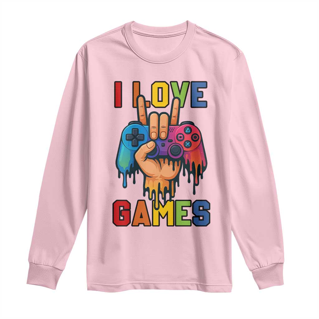 I Love Games Colorful Gamer Controller Gift Long Sleeve Shirt TS12 Light Pink Print Your Wear