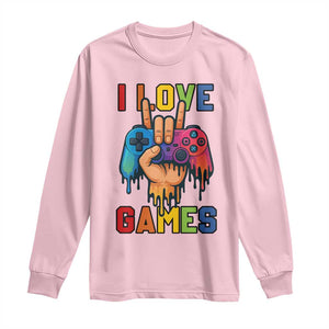 I Love Games Colorful Gamer Controller Gift Long Sleeve Shirt TS12 Light Pink Print Your Wear