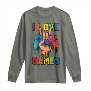 I Love Games Colorful Gamer Controller Gift Long Sleeve Shirt TS12 Military Green Print Your Wear