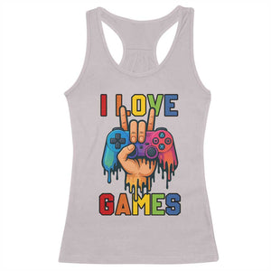I Love Games Colorful Gamer Controller Gift Racerback Tank Top TS12 Ice Gray Print Your Wear