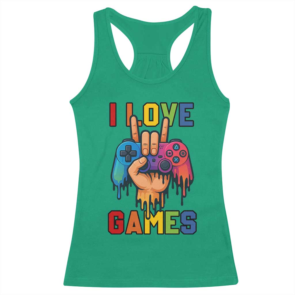 I Love Games Colorful Gamer Controller Gift Racerback Tank Top TS12 Irish Green Print Your Wear