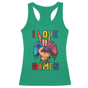 I Love Games Colorful Gamer Controller Gift Racerback Tank Top TS12 Irish Green Print Your Wear