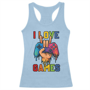 I Love Games Colorful Gamer Controller Gift Racerback Tank Top TS12 Light Blue Print Your Wear