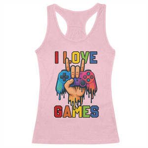 I Love Games Colorful Gamer Controller Gift Racerback Tank Top TS12 Light Pink Print Your Wear