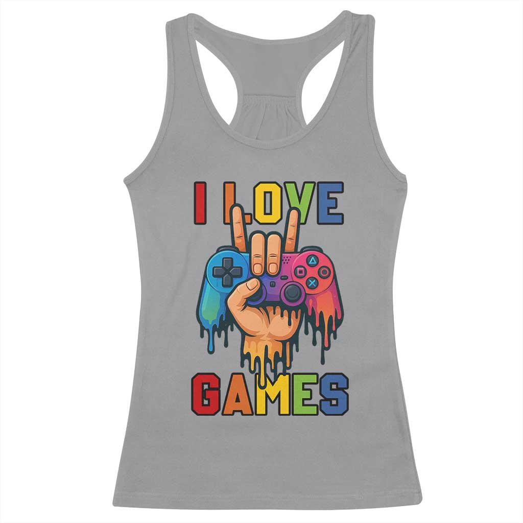 I Love Games Colorful Gamer Controller Gift Racerback Tank Top TS12 Sport Gray Print Your Wear