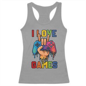 I Love Games Colorful Gamer Controller Gift Racerback Tank Top TS12 Sport Gray Print Your Wear
