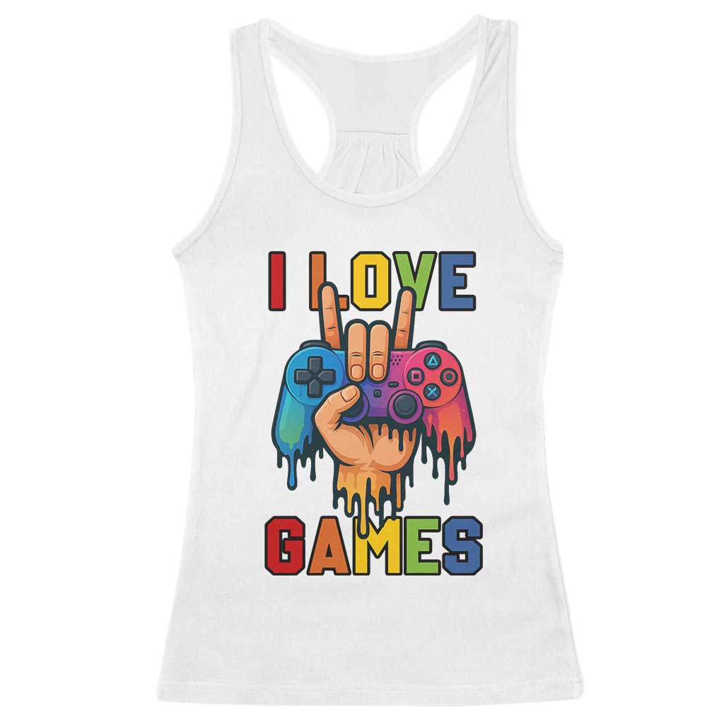 I Love Games Colorful Gamer Controller Gift Racerback Tank Top TS12 White Print Your Wear