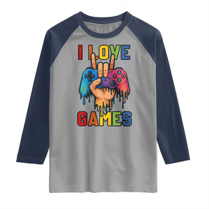 I Love Games Colorful Gamer Controller Gift Raglan Shirt TS12 Sport Gray Navy Print Your Wear