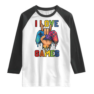 I Love Games Colorful Gamer Controller Gift Raglan Shirt TS12 White Black Print Your Wear