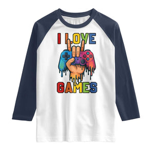 I Love Games Colorful Gamer Controller Gift Raglan Shirt TS12 White Navy Print Your Wear