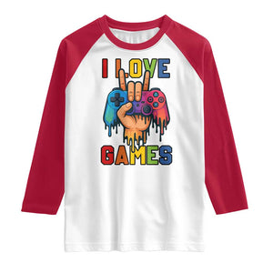 I Love Games Colorful Gamer Controller Gift Raglan Shirt TS12 White Red Print Your Wear