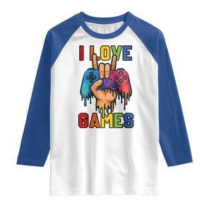 I Love Games Colorful Gamer Controller Gift Raglan Shirt TS12 White Royal Print Your Wear