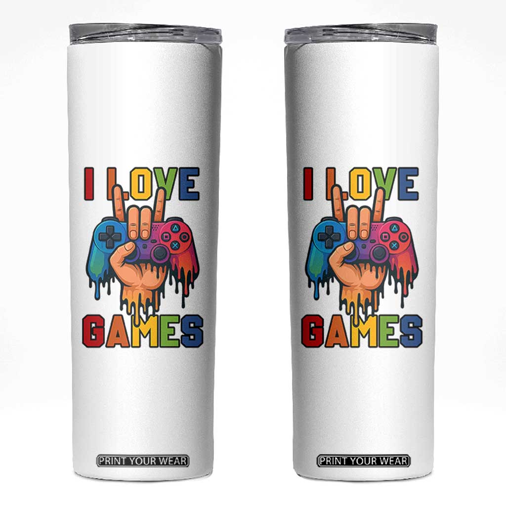 I Love Games Colorful Gamer Controller Gift Skinny Tumbler TS12 White Print Your Wear