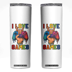 I Love Games Colorful Gamer Controller Gift Skinny Tumbler TS12 White Print Your Wear