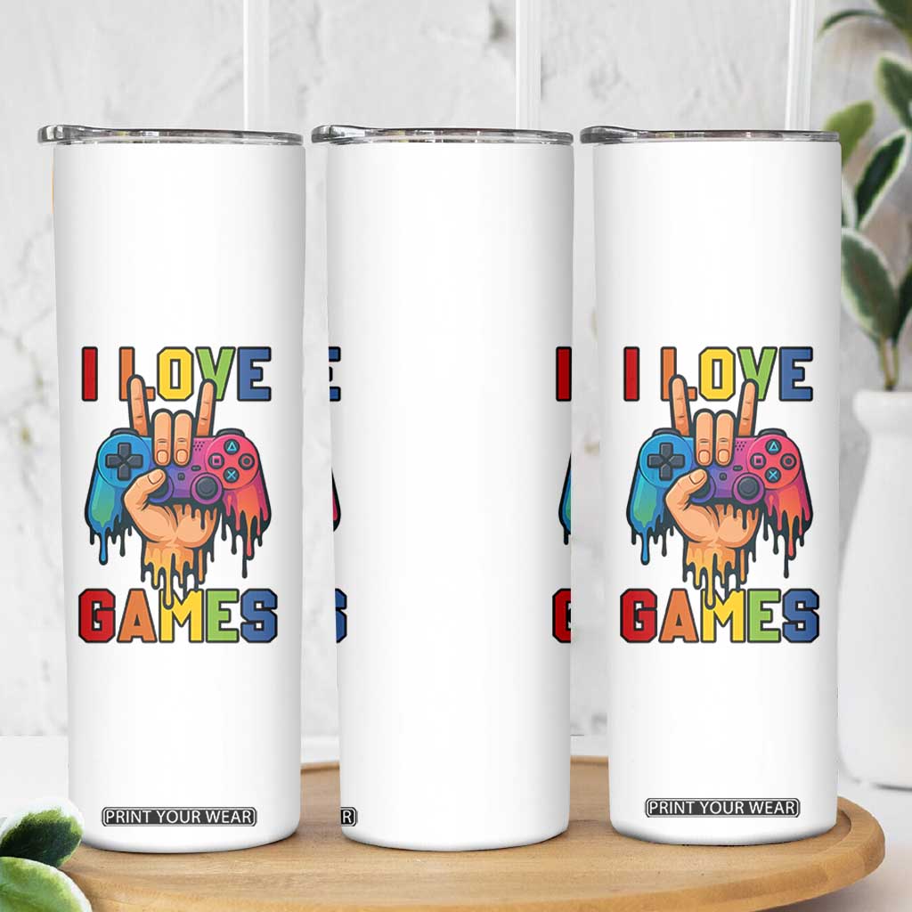 I Love Games Colorful Gamer Controller Gift Skinny Tumbler TS12 Print Your Wear