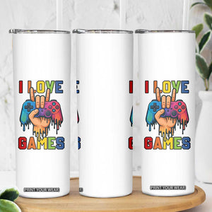 I Love Games Colorful Gamer Controller Gift Skinny Tumbler TS12 Print Your Wear