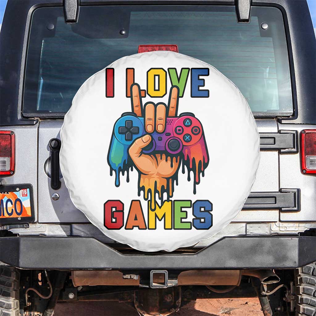I Love Games Colorful Gamer Controller Gift Spare Tire Cover TS12 No hole White Print Your Wear