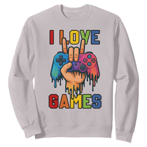 I Love Games Colorful Gamer Controller Gift Sweatshirt TS12 Ice Gray Print Your Wear