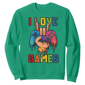 I Love Games Colorful Gamer Controller Gift Sweatshirt TS12 Irish Green Print Your Wear