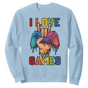 I Love Games Colorful Gamer Controller Gift Sweatshirt TS12 Light Blue Print Your Wear