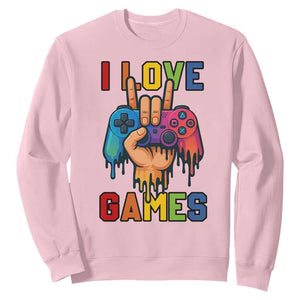 I Love Games Colorful Gamer Controller Gift Sweatshirt TS12 Light Pink Print Your Wear