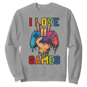 I Love Games Colorful Gamer Controller Gift Sweatshirt TS12 Sport Gray Print Your Wear
