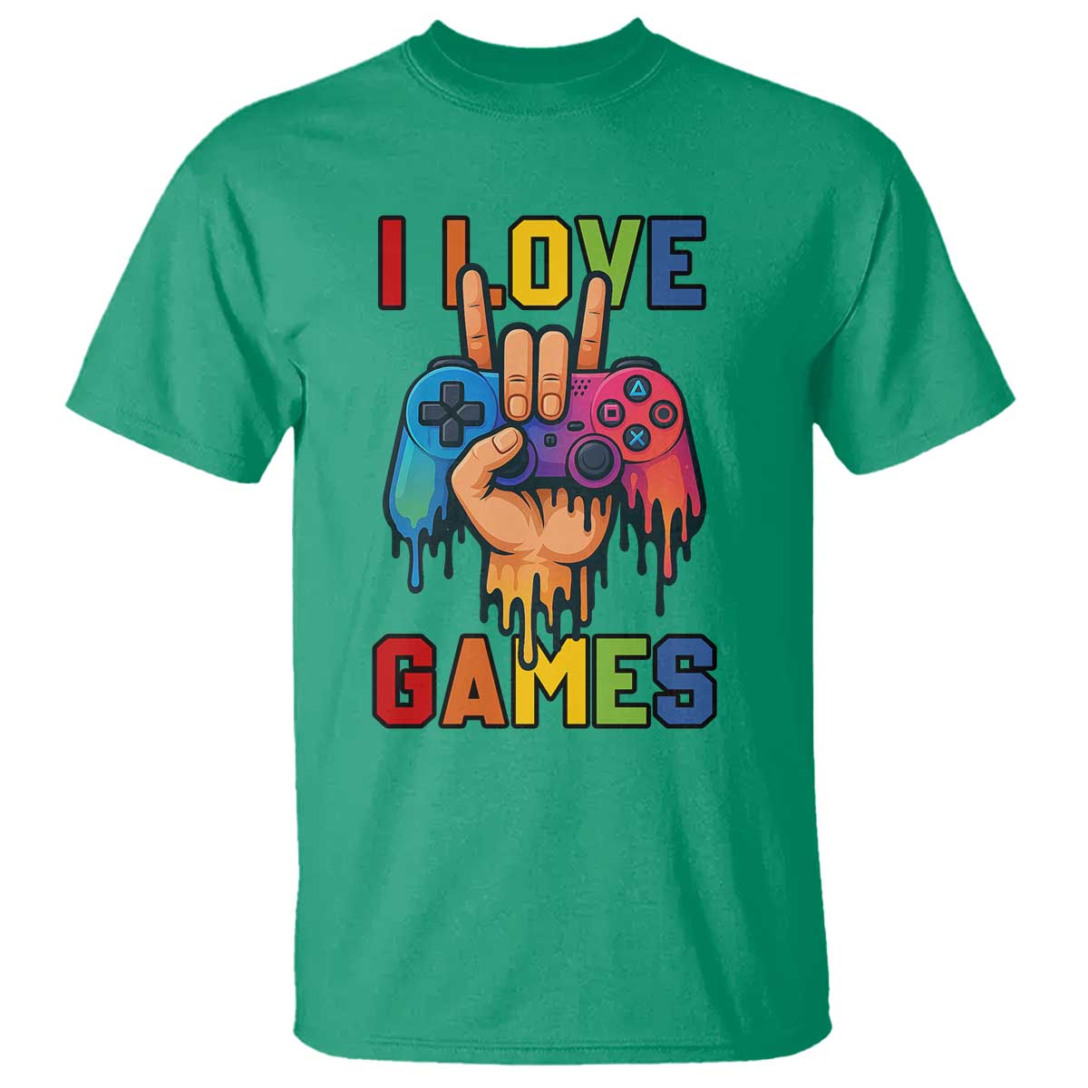 I Love Games Colorful Gamer Controller Gift T Shirt TS12 Irish Green Print Your Wear