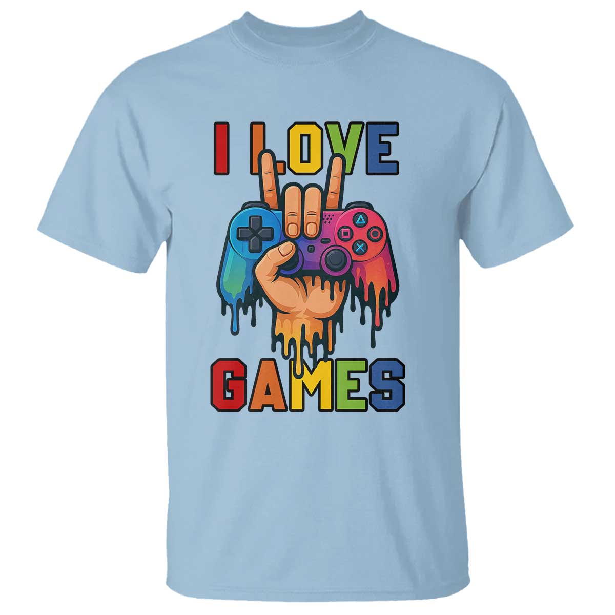 I Love Games Colorful Gamer Controller Gift T Shirt TS12 Light Blue Print Your Wear