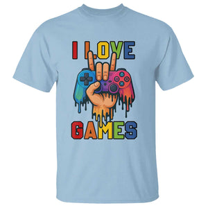 I Love Games Colorful Gamer Controller Gift T Shirt TS12 Light Blue Print Your Wear