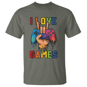 I Love Games Colorful Gamer Controller Gift T Shirt TS12 Military Green Print Your Wear