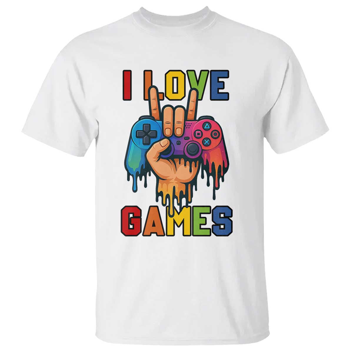 I Love Games Colorful Gamer Controller Gift T Shirt TS12 White Print Your Wear