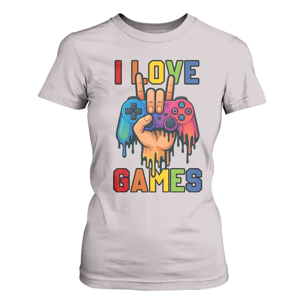 I Love Games Colorful Gamer Controller Gift T Shirt For Women TS12 Ice Gray Print Your Wear