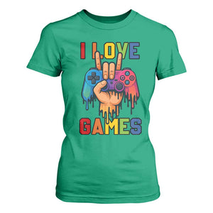 I Love Games Colorful Gamer Controller Gift T Shirt For Women TS12 Irish Green Print Your Wear